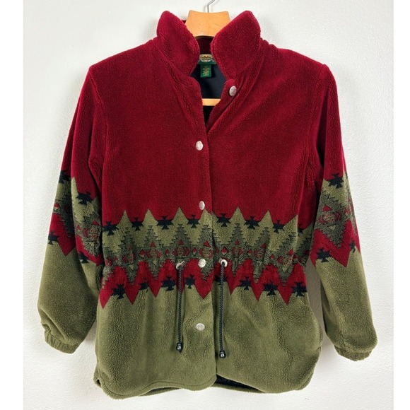 Cabela's Jackets & Blazers - Cabela's Women Fleece Jacket Red Green Pine Tree Southwestern Cabin Outdoor L